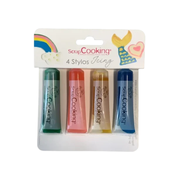 marque pas cher en ligne SCRAPCOOKING 4 Stylos Gels Alimentaires Bleu, Rose, Jaune, Vert 1