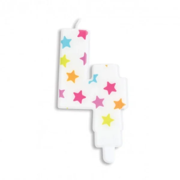 Bougie Chiffre 4 Blanche à Etoiles Multicolores Scrapcooking ﻿soldes 1