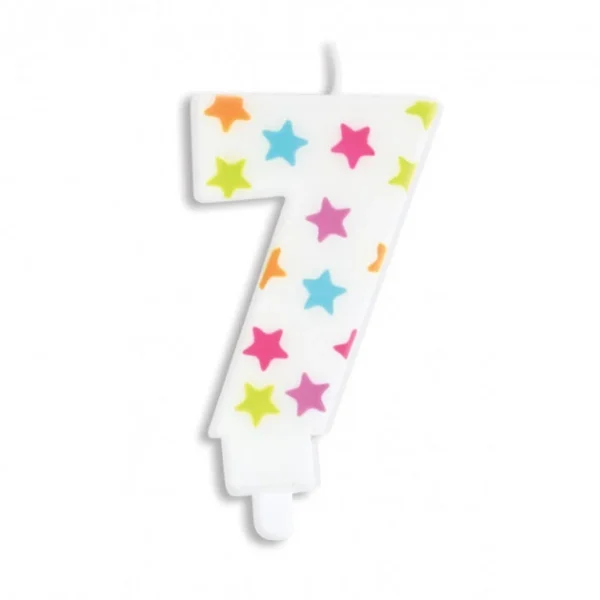 Livraison gratuite Bougie Chiffre 7 Blanche à Etoiles Multicolores Scrapcooking 1