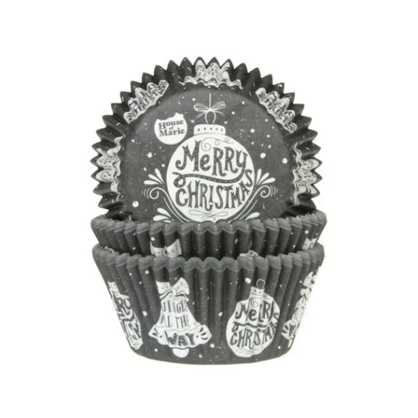 acheter en ligne Caissette Cupcake Merry Christmas Black&White House Of Marie (x50) 1