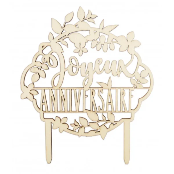 haute qualité Cake Topper Bois Joyeux Anniversaire 12,9 Cm Scrapcooking 3