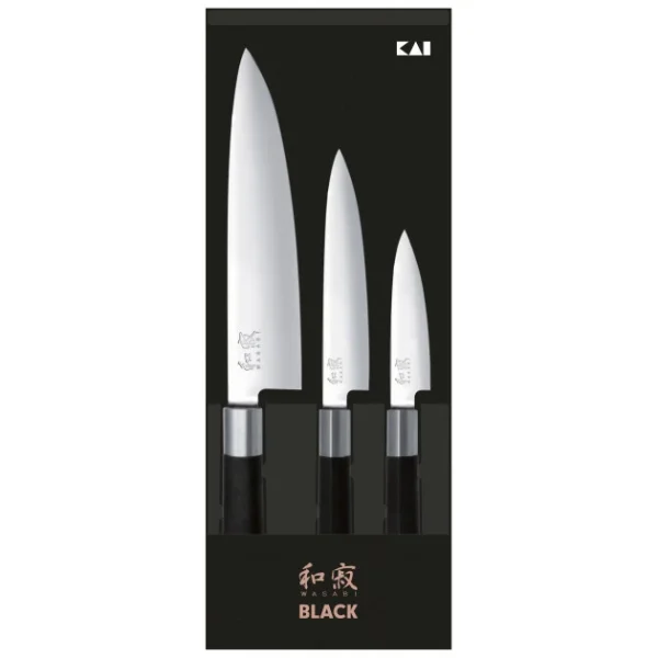 a Prix Discount Coffret 3 Couteaux Japonais Universel 10 Cm Universel 15 Cm Et Chef 20 Cm Wasabi Black Kai 1