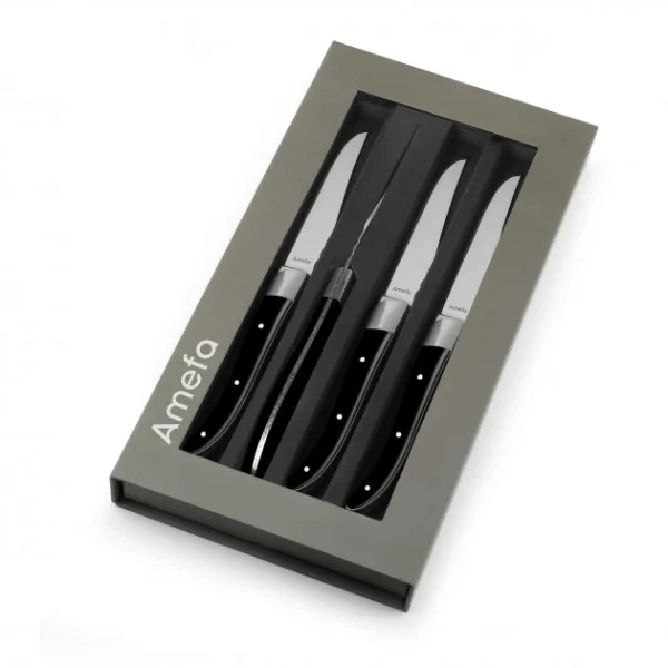 site pas cher Coffret 4 Couteaux Steak Royal Steak Noir 22,5 Cm Amefa 4