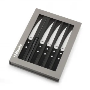 soldes officiel Coffret 6 Couteaux Steak Pizza Noir 21,5 Cm Amefa 6