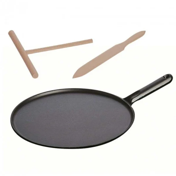 Crêpière 30 Cm Fonte Noire Staub, Manche Fonte grande promotion 1