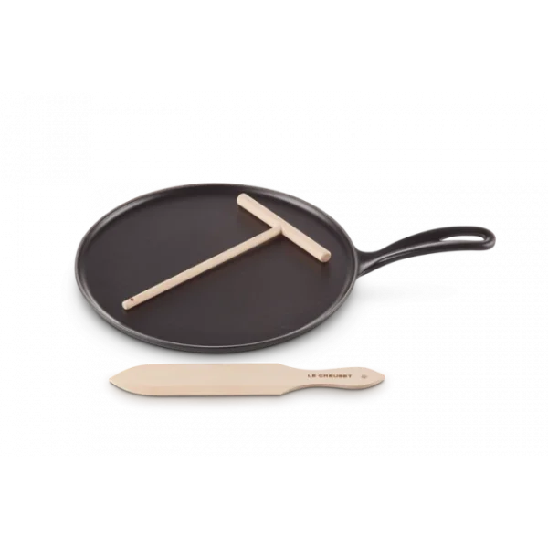 Crêpière En Fonte 27 Cm Noir Mat Avec Spatule & Râteau Le Creuset marques pas cher 3