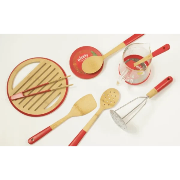 Cuillère De Cuisine Ajourée Bambou 30 Cm Rouge Pebbly Retour Facile et Gratuit 3