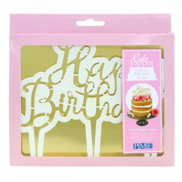 acheter en ligne Découpoir Cake Topper Happy Birthday Manuscrit 16,5 X 15 Cm PME 1