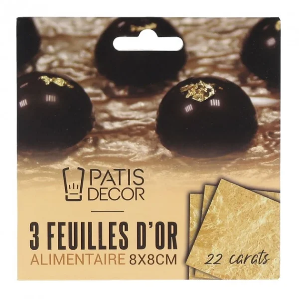 magasin solde PATISDECOR Feuilles D’Or Alimentaire 22 Carats 3 Feuilles Patisdécor 1