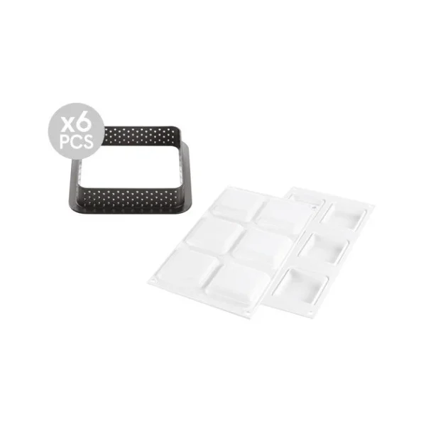 soldes Kit Moule Silicone 6 Tartelettes Carrées 80mm Silikomart Professional 7