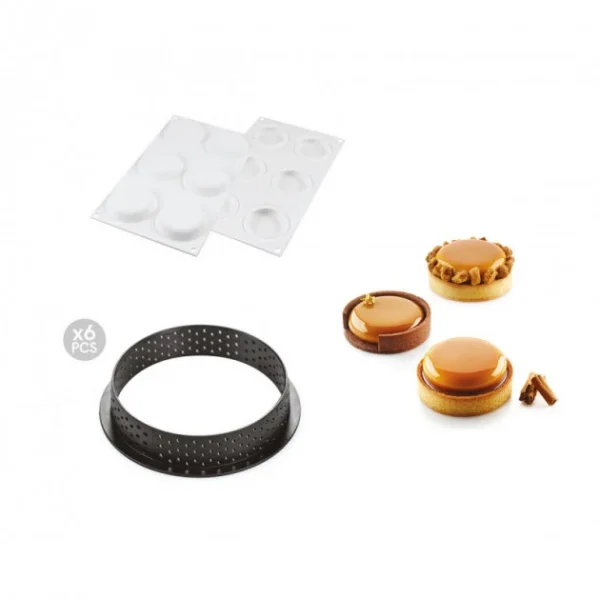 à prix réduits Kit Moule Silicone 6 Tartelettes Ø 80mm Silikomart Professional 1