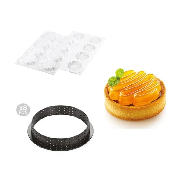 Top ventes Kit Moule Silicone 8 Tartelettes Ø 80mm Saint Honoré Silikomart Professional 1