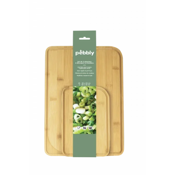 de garantie authentique Lot 2 Planches à Découper Bambou Avec Rigole Vert Sauge Pebbly 1