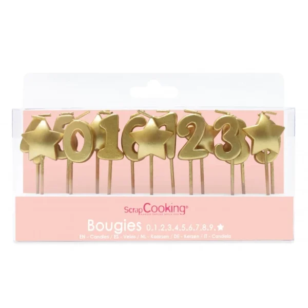 Lot De Bougies Dorées 0 à 9 + 5 étoiles ScrapCooking Boutique officielle 1