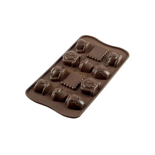 remise en ligne Moule à Chocolat 12 Sujets Tea Time Easy Choc – Silicone Spécial Chocolat 1