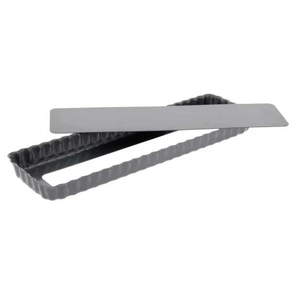 Moule Anti Adhésif Tarte Rectangle Fond Amovible 35,6 X 10,2 Cm X H 2,7 Cm De Buyer magasin 1