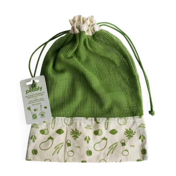 Sac à Légumes Coton Bio Vert 30 X 40 Cm Pebbly pas cher en ligne 3