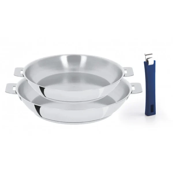 shopping pas cher Set De 2 Poêles Inox Avec Poignée Bleue Mutine Amovible Cristel 1