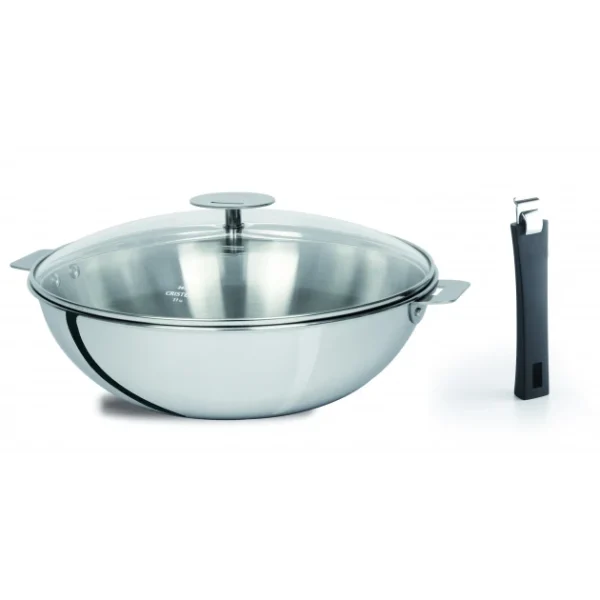 de garantie authentique Set Wok Casteline 28 Cm Inox Poignée Amovible Et Couvercle Cristel 1